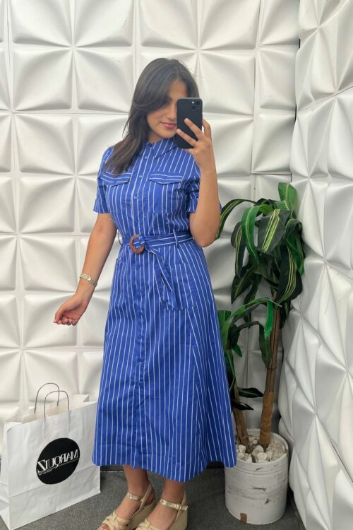 Robe Chemise Rayée avec Ceinture