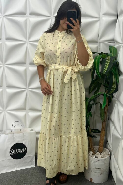 Robe Longue Femme à Pois avec Ceinture